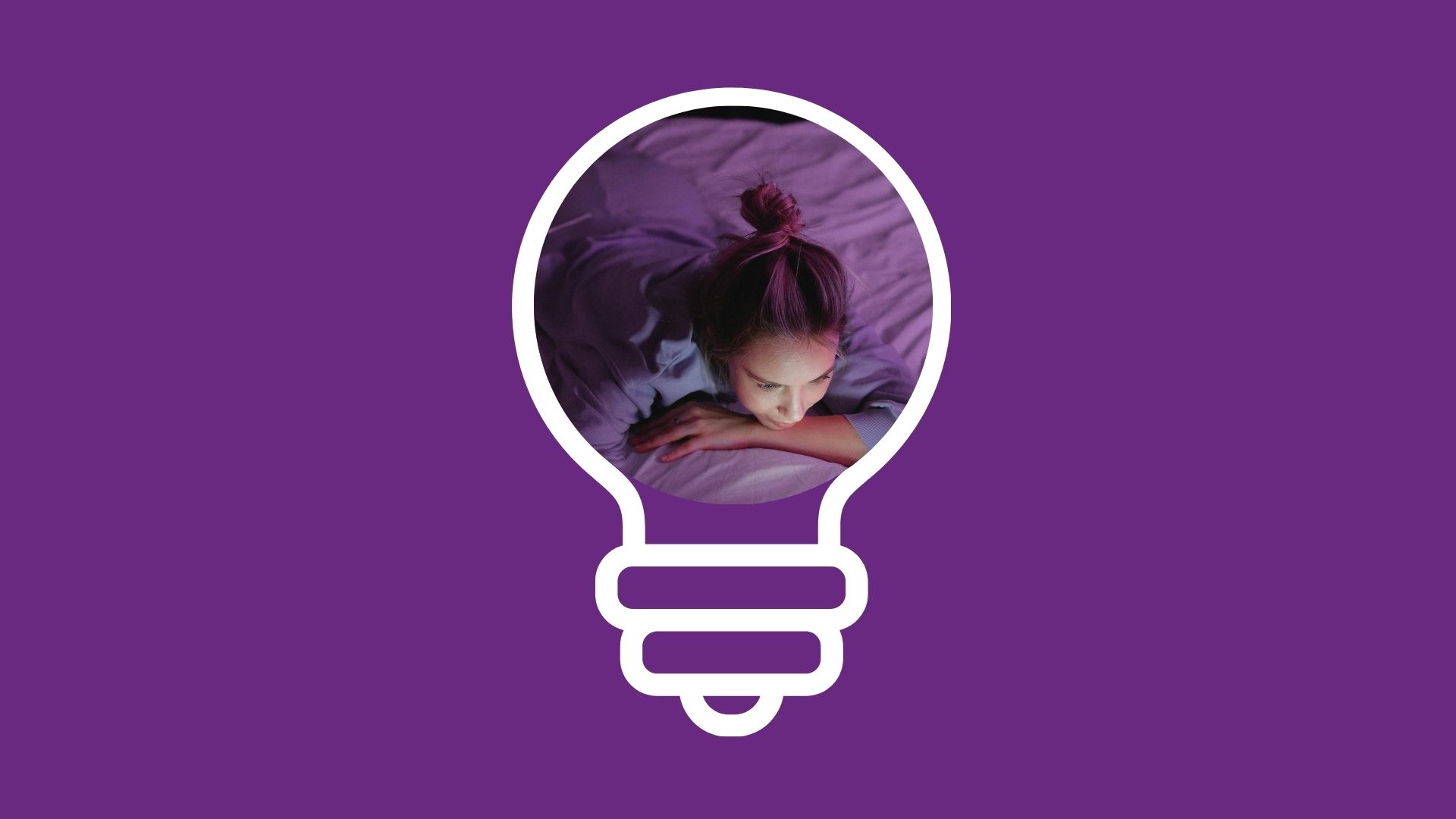 Light bulb icon on purple background showing woman sleeping